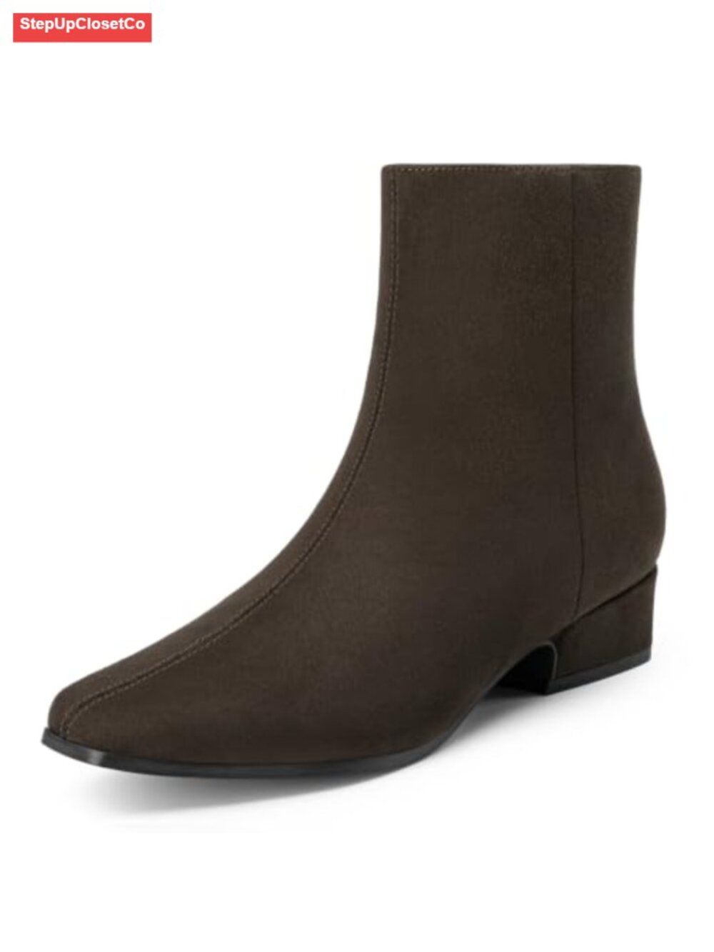 Women's Suede Square Toe Ankle Boots Low Heel Side Zipper